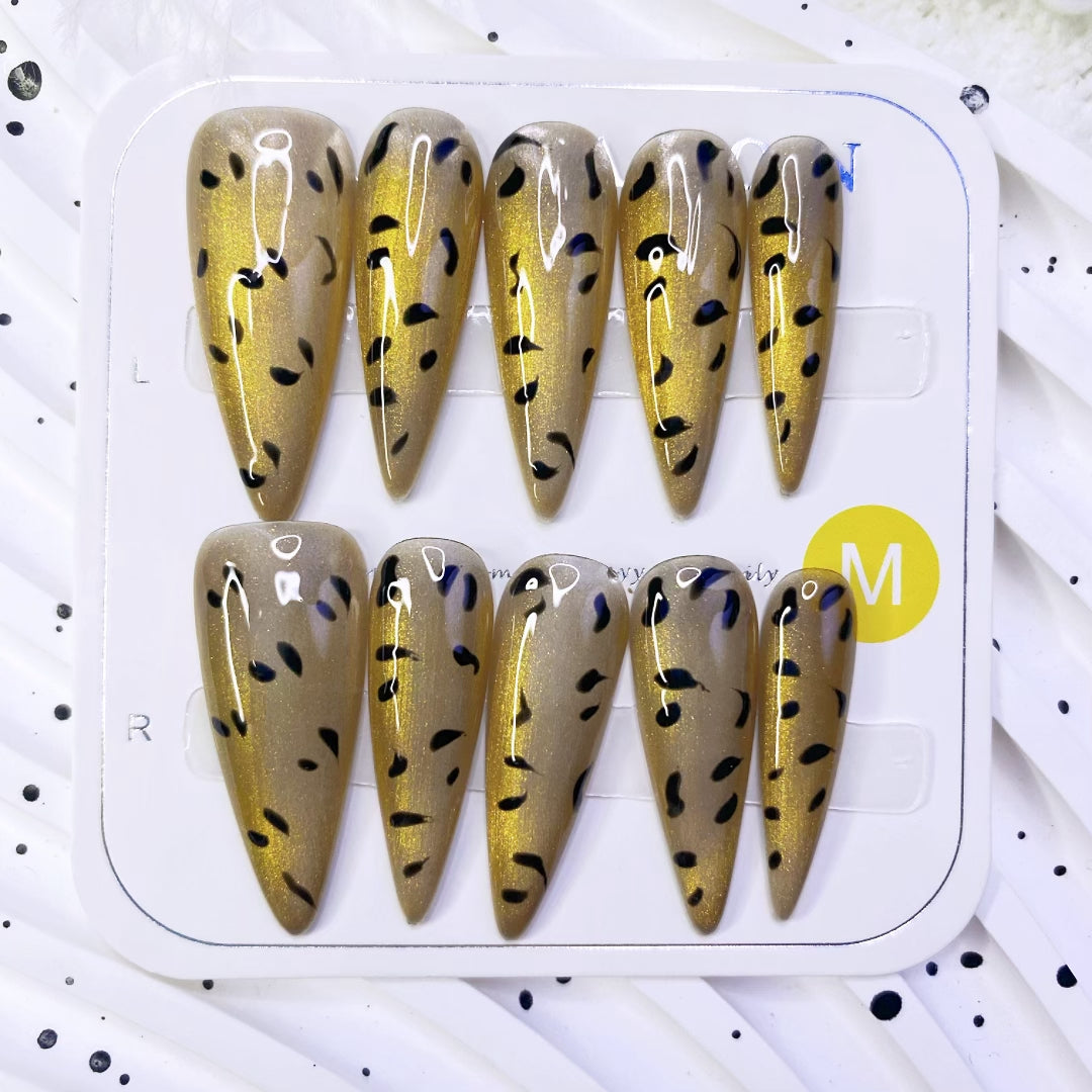 Tiger Cat Eye Leopard Print Press-On Nails Handmade Stylish Detachable Nail Art