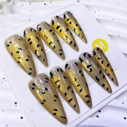 Tiger Cat Eye Leopard Print Press-On Nails Handmade Stylish Detachable Nail Art