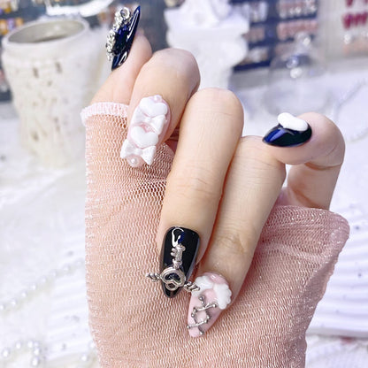 Handmade Y2K Baddie Black and Pink Press-On Nails | Sweet and Spicy