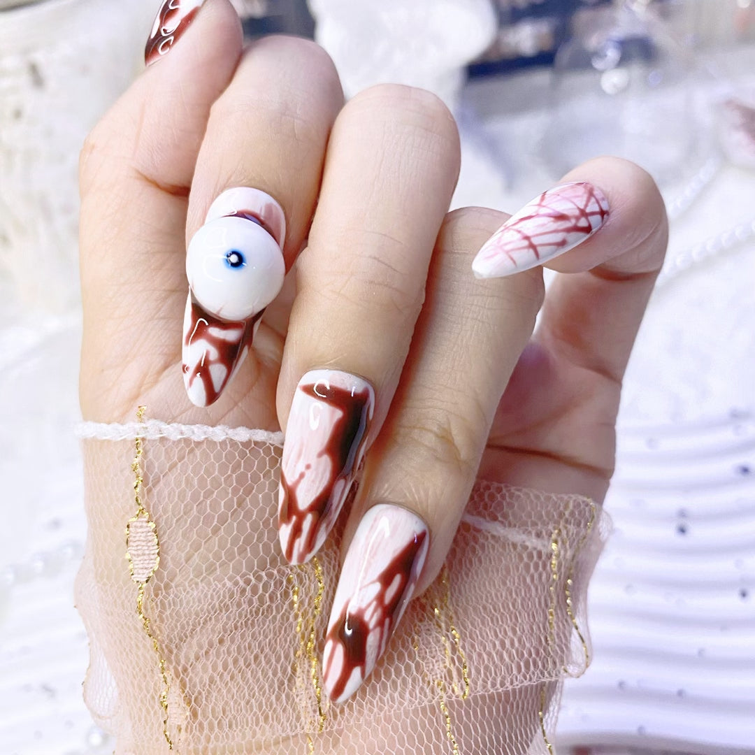 Handmade Bloody Mary Gothic Press-On Nails | Dark Halloween-Themed Custom Nails for Unique Style