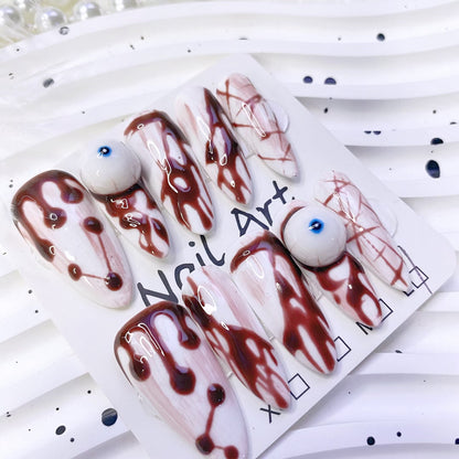 Handmade Bloody Mary Gothic Press-On Nails | Dark Halloween-Themed Custom Nails for Unique Style