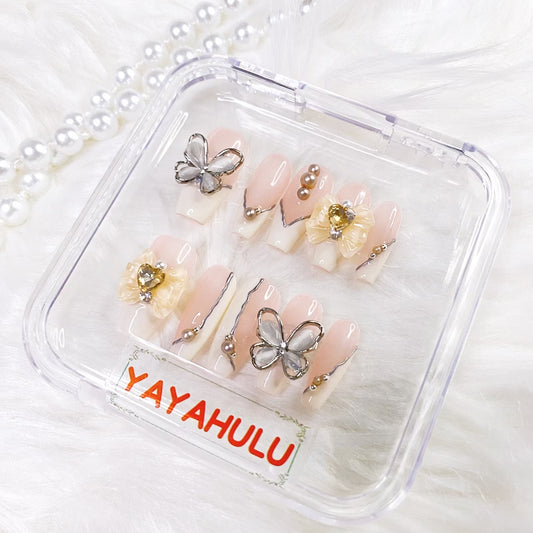 pink butterfly press on nails