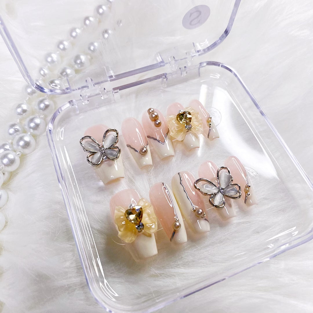 pink butterfly press on nails