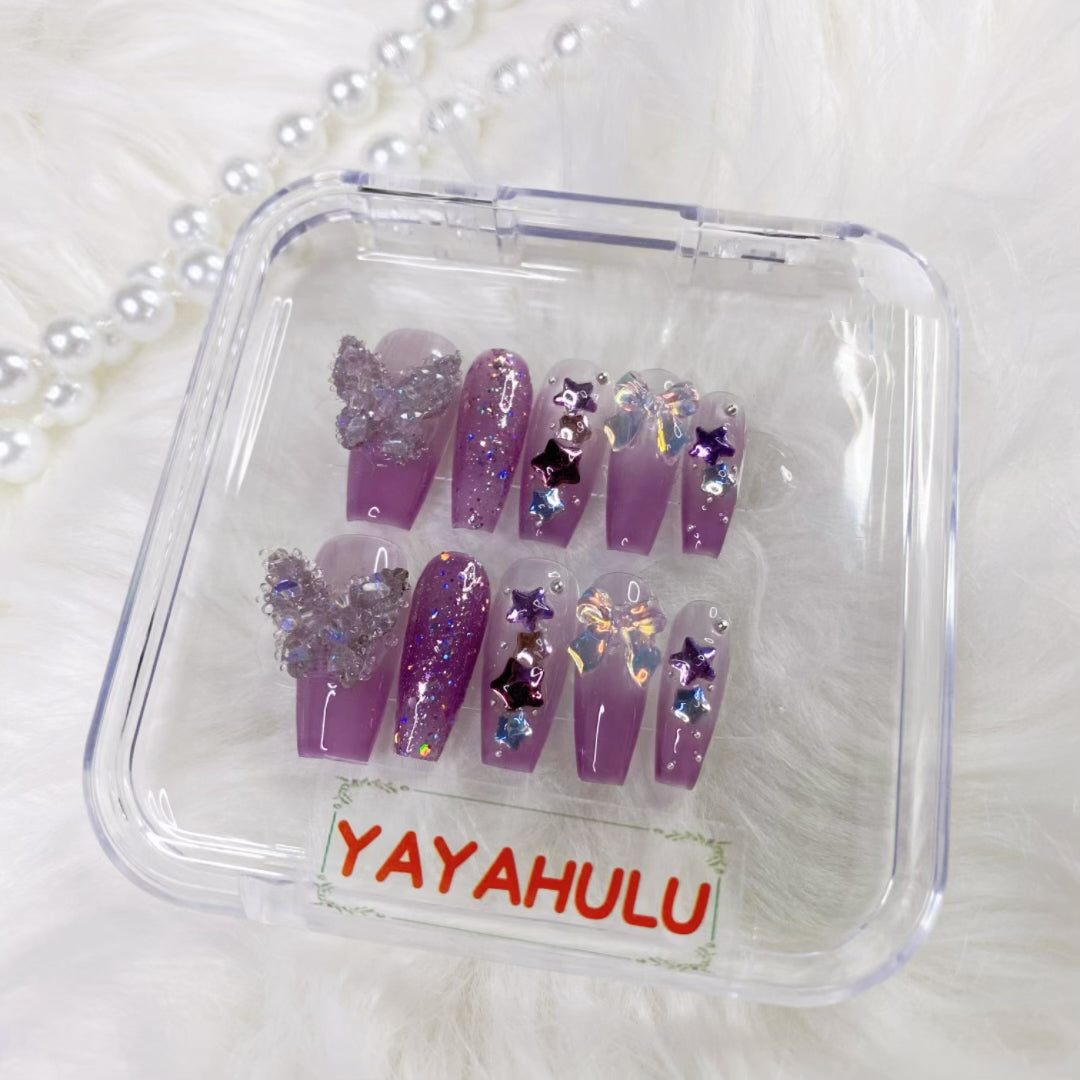 purple butterfly press on nails