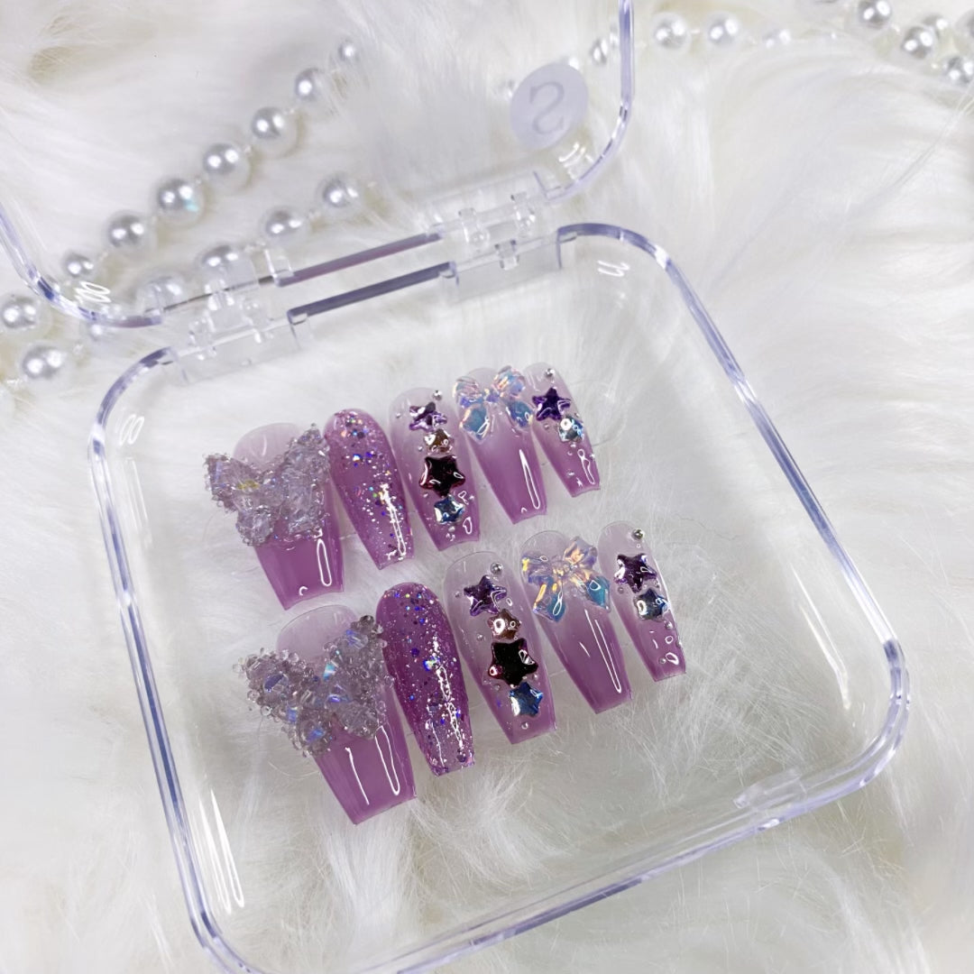 purple butterfly press on nails