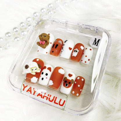 Bear Sheep Press-On Nails | Custom Cute Animal Nail Art, Handmade Fake Nails | Birthday & Holiday Gift for Her