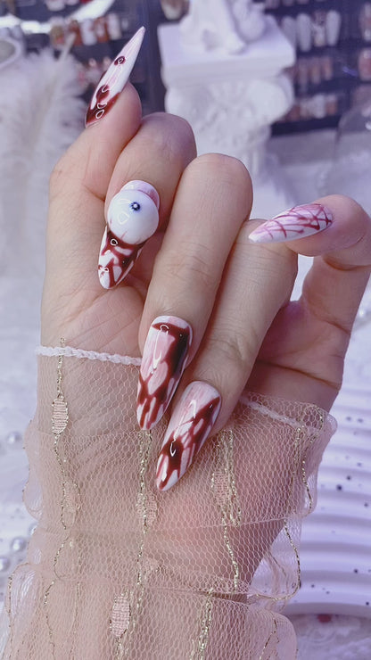 Handmade Bloody Mary Gothic Press-On Nails | Dark Halloween-Themed Custom Nails for Unique Style